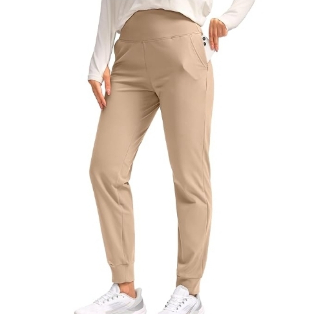 Fleece Lined Joggers High Waisted Thermal Winter Running Sweatpants Khaki